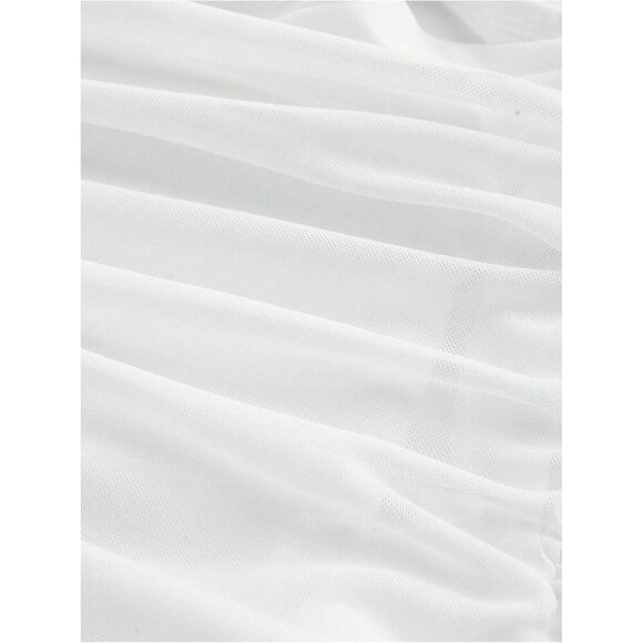 Women's Mesh Cropped Top Off Shoulder Y2K Style Slim Fit & Stretchable - Picture 4 of 5